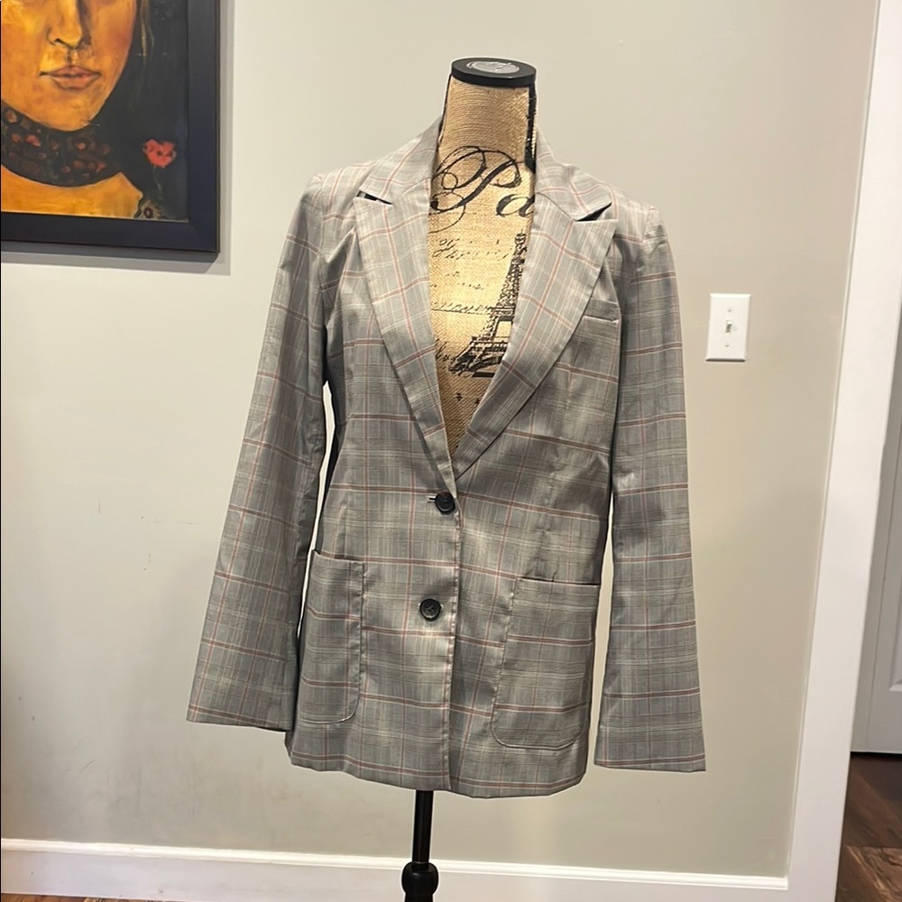 Women's Gray Plaid Blazer
